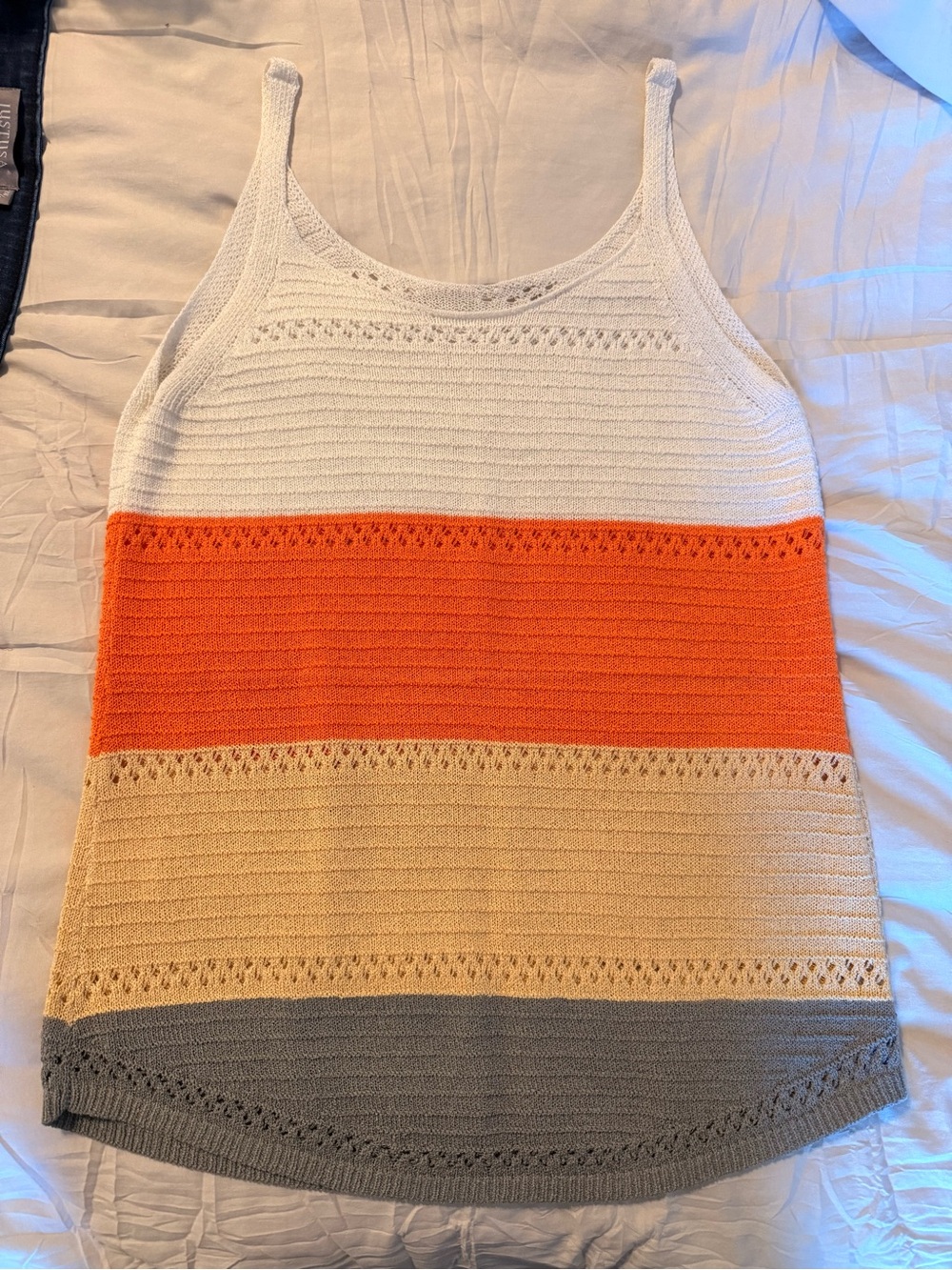 Striped Knit Tank Top in White, Orange, Tan, and Gray